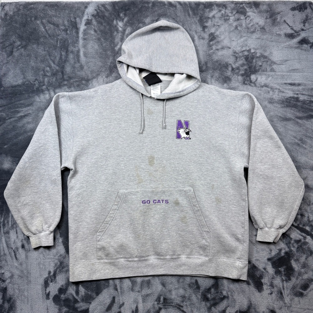 Adidas Hoodie Men XL Gray Northwestern Wildcats Go Cats Embroidered Vintage